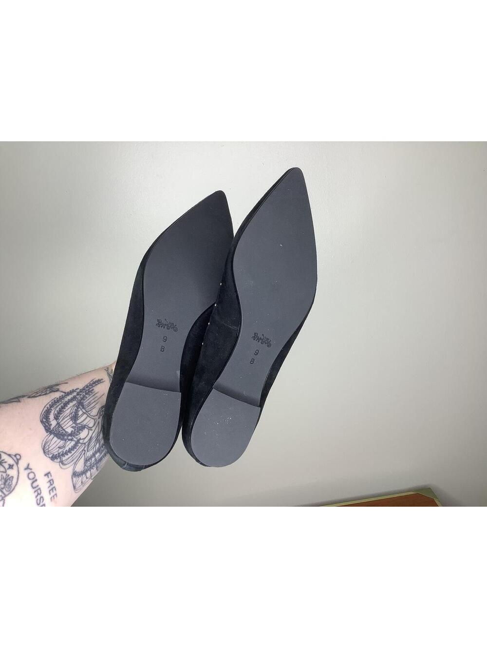 < Coach Joane Black Suede Pointed Toe Ballet Flats Size 9B > - Picture 5 of 9